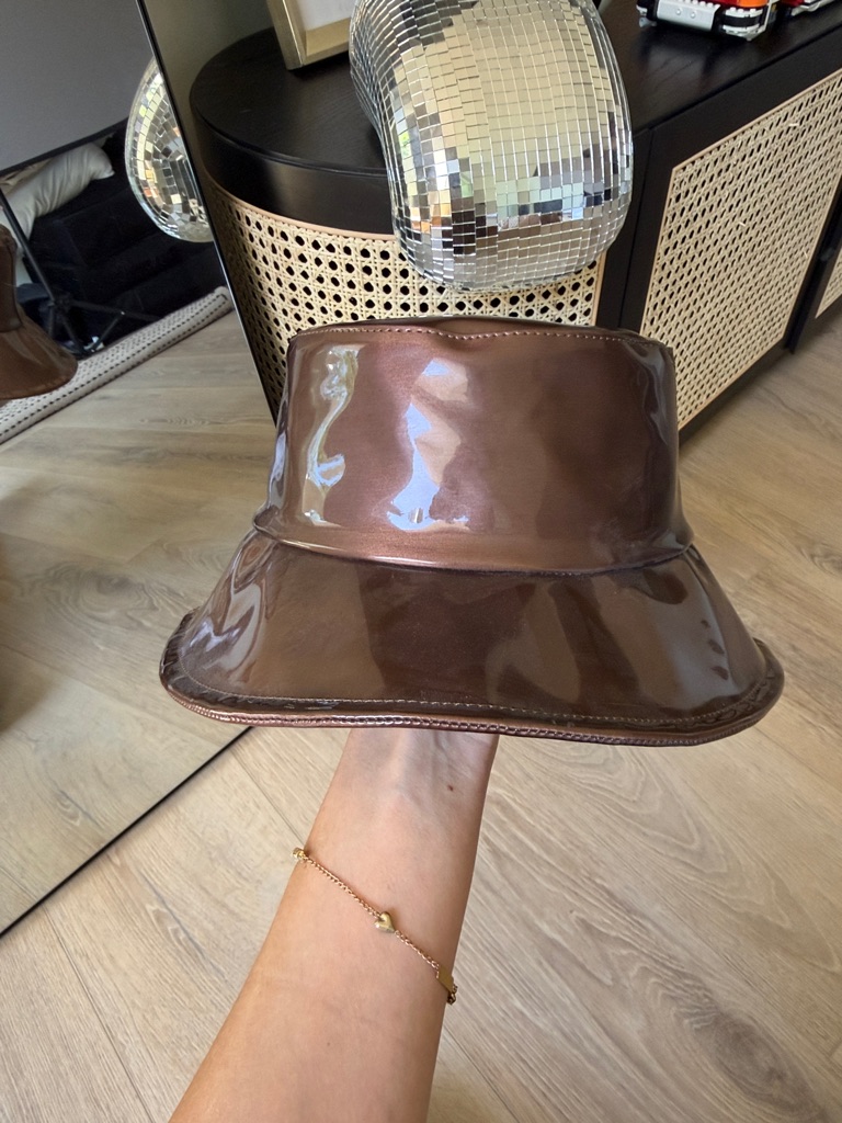 Asn Patent Brown Vinyl Bucket Hat